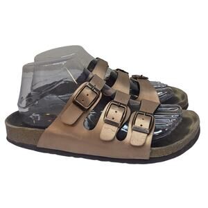 CUSHIONAIRE Women's Size 8 Lane Cork Footbed Leather Insole Sandal Rose Gold $50